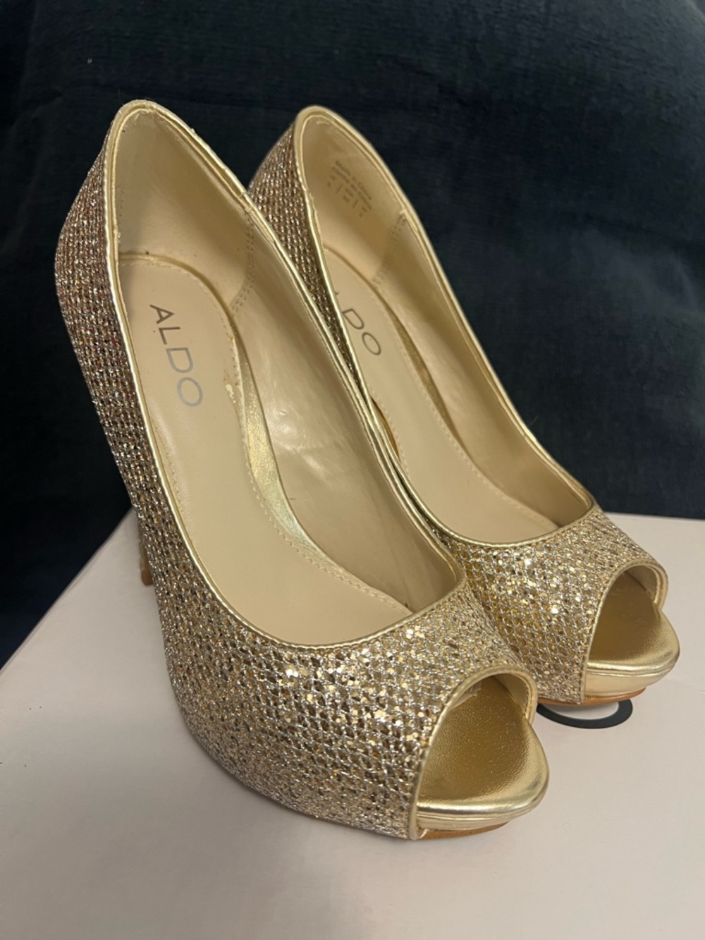 ALDO Gold Glitter Peep-Toe Stiletto Heels